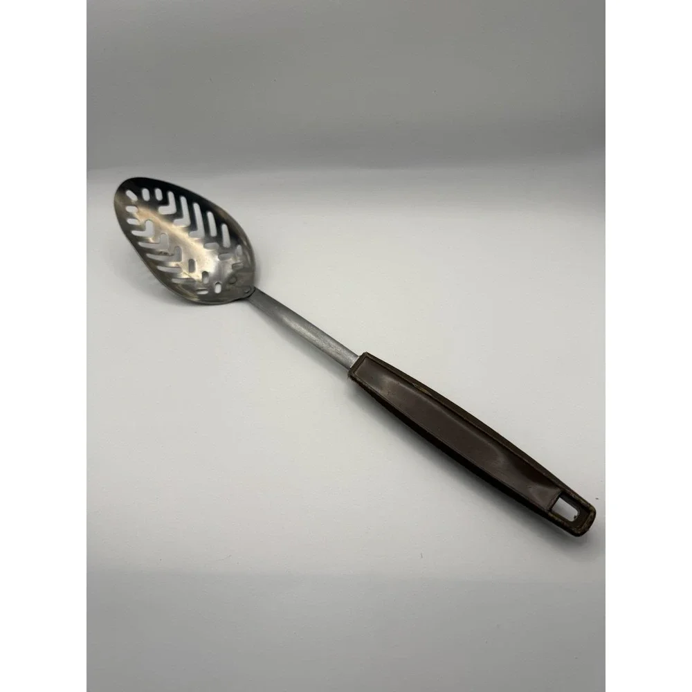 Vintage Ekco Slotted Spoon Brown Handle Made‎ in USA Kitchen Cooking Utensil